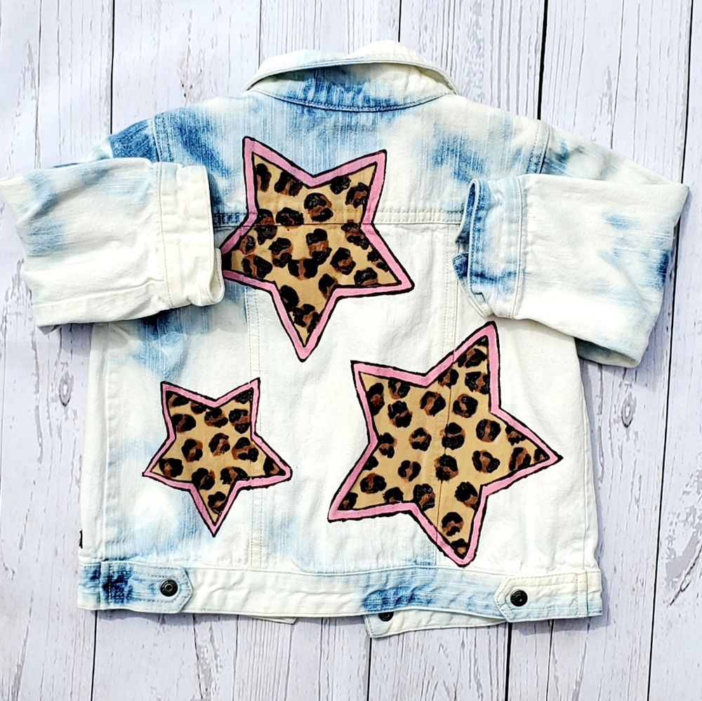 Stars & leopard print jean jacket toddler